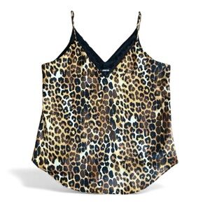 Lace Cami Top Leopard Adjustable Straps Animal Print